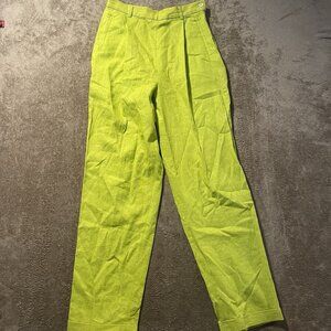 J. London Pants Womens 10 Linen Acid Green High Rise Trousers Modest Career